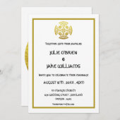 ケルト結婚スのフェイク金ゴールドケルト結び目模様クロス 招待状 (正面/裏面)