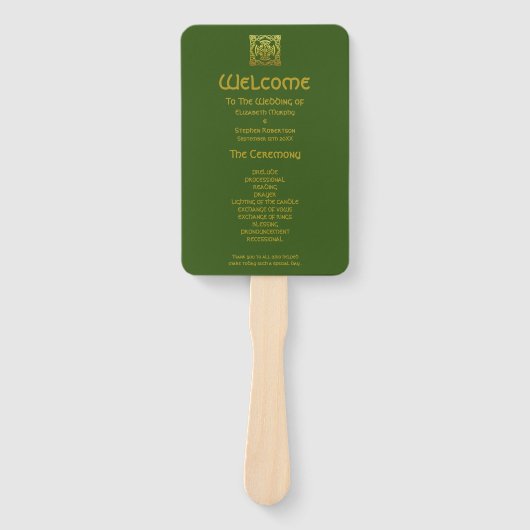 ケルト結婚チックフェイク金ゴールド |緑のセレモニープログラム ハンドファン (正面)