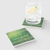 ケルト緑のノット葉と ストーンコースター (横)