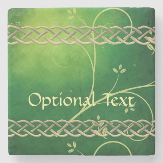 ケルト緑のノット葉と ストーンコースター (正面)