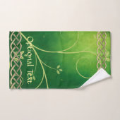 ケルト緑のノット葉と バスタオルセット (ハンドタオル)