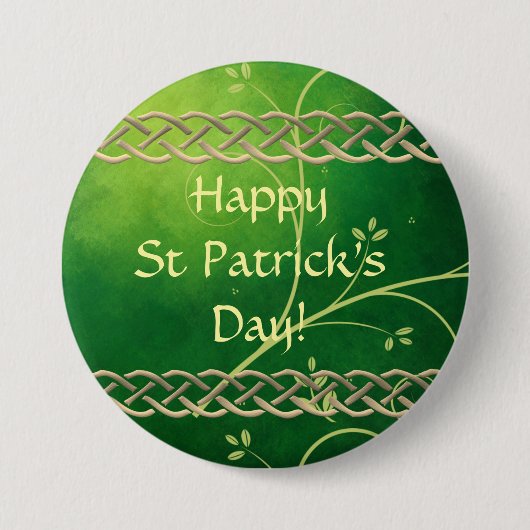 ケルト緑のノット葉と 缶バッジ (正面)