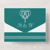 ケルト織りハートでティール（緑がかった色）すべて1つの招待状 オールインワン招待状 (裏面)