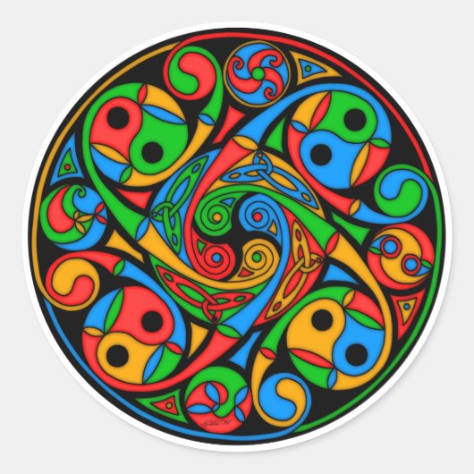 ケルト色ステンドグラスらせん ラウンドシール (正面)