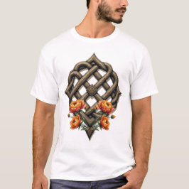 ケルト芸術と花の華麗さが温かい色調で表現されています。 Tシャツ