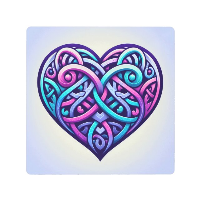 ケルト語ハート（淡青色） メタルプリント (正面)