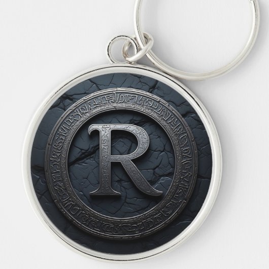 ⚫ ケルト風モノグラムエンブレムデザイン Letter R ⚫ キーホルダー (正面)