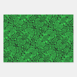 ケルト鳥結び糸細工、アンバーミアンダーとタイソン ラッピングペーパーシート