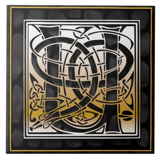 ケルト黒石Uモノグラムイニシャルタイル タイル (正面)