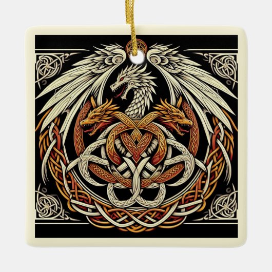ケルト・ベージュ・ドラゴン セラミックオーナメント (正面)