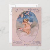 ケルビエンジェルさくらんぼツリー絵を描ズパレットクリスチャン ポストカード (正面/裏面)