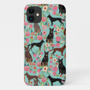 ケルピー犬ヴィンテージ花模様ミント iPhone 11 ケース