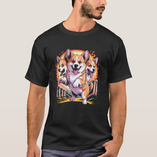 ケルベロス コーギー 三つ首 地獄の番犬 神話 ドゥ Tシャツ (正面)