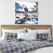 ケルンにアメリカ国旗を掲げたハゲのワシ キャンバスプリント (インサイチュ (寝室))