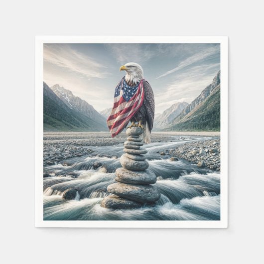 ケルンにアメリカ国旗を掲げたハゲのワシ スタンダードカクテルナプキン (正面)