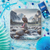 ケルンにアメリカ国旗を掲げたハゲのワシ ペーパープレート (パーティー)