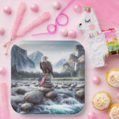 ケルンにアメリカ国旗を掲げたハゲのワシ ペーパープレート (パーティー)