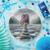 ケルンにアメリカ国旗を掲げたハゲのワシ ペーパープレート (パーティー)