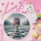 ケルンにアメリカ国旗を掲げたハゲのワシ ペーパープレート (パーティー)