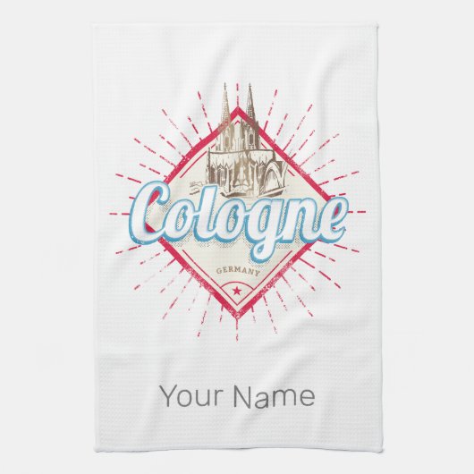 ケルンシティドイツレトロカテドラルヴィンテージ キッチンタオル (縦)