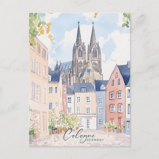 ケルンドイツグアッシュ絵を描イラストレーション旅行 ポストカード (正面)