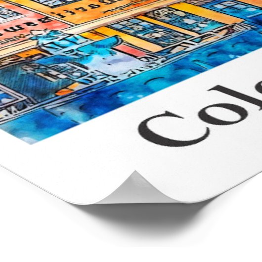 ケルンドイツ旅行水の色の手描き ポスター (角)