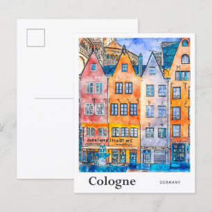 ケルンドイツ旅行水の色の手描き ポストカード