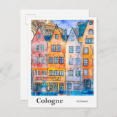 ケルンドイツ旅行水の色の手描き ポストカード (正面/裏面)
