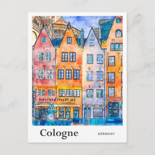 ケルンドイツ旅行水の色の手描き ポストカード (正面)