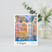 ケルンドイツ旅行水の色の手描き ポストカード (スタンド正面)
