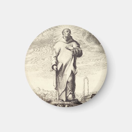 ケルン出身の聖ブルノが描かれたアンティーク風の彫刻スタイルアート マグネット (正面)