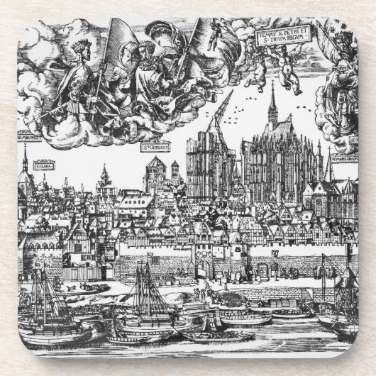 ケルン1531年の一般的な見解(版木、銅版、版画) (b/wのpho コースター (正面)