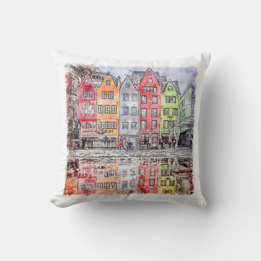 ケルンGermany手描き水彩画スケッチ クッション (正面)