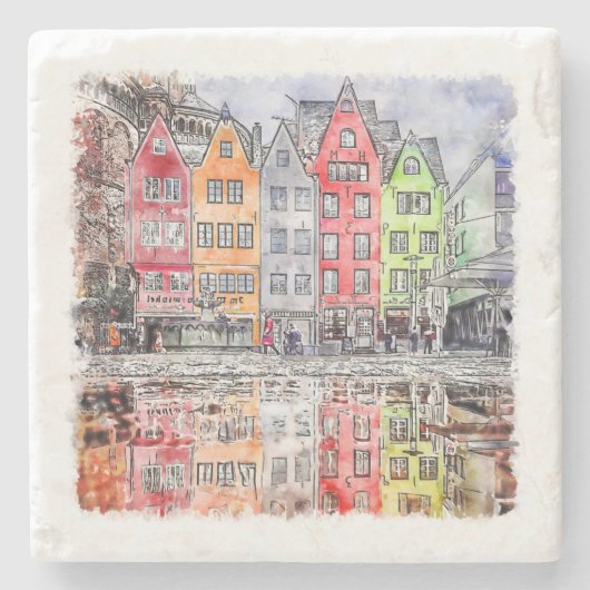 ケルンGermany手描き水彩画スケッチ ストーンコースター (正面)