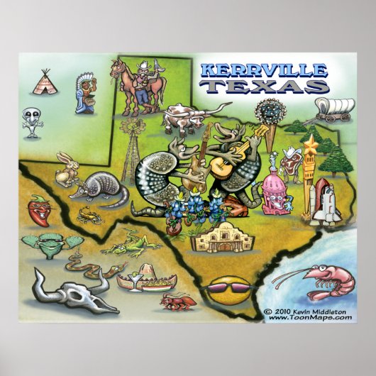 ケルヴィルテキサス州地図ポスター ポスター (正面)
