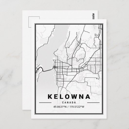 ケローナブリティッシュコロンビアカナダ旅行都市の地図 ポストカード (正面/裏面)