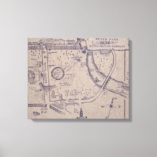 ケンジントン公園のピーターパンの地図 キャンバスプリント (正面)