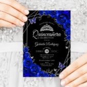ケンセイェーラ 黒 ロイヤルブルー シルバー 花柄 招待状