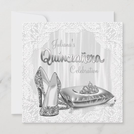 ケンセイェーラ(Quinceanera) 白 招待状 (正面)