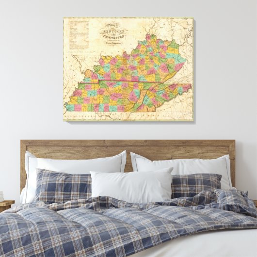 ケンタッキーとテネシーの地図 キャンバスプリント (インサイチュ (寝室))