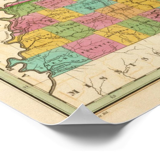 ケンタッキーとテネシーの地図 ポスター (角)