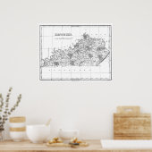 ケンタッキーのヴィンテージ地図(1827) BW ポスター (キッチン)