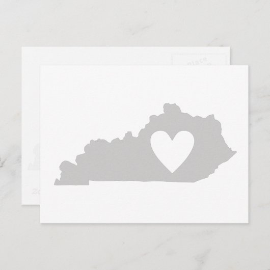 ケンタッキーの形グレーケンタッキー州ハートラブアドレ ポストカード (正面/裏面)