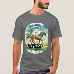 ケンタッキーサラブレッドの州の動物 水彩画 Tシャツ