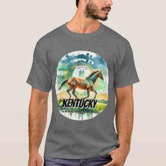 ケンタッキーサラブレッドの州の動物 水彩画 Tシャツ