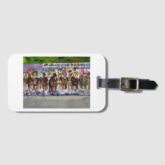 ケンタッキーダービーの写真が付いている荷物のラベル ラゲッジタグ (正面横)