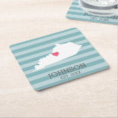 ケンタッキーホーム州マップ – カスタムウェディング名 スクエアペーパーコースター (アングル)