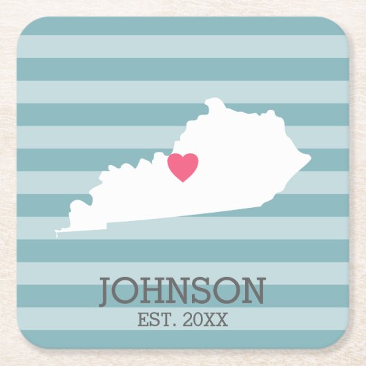 ケンタッキーホーム州マップ – カスタムウェディング名 スクエアペーパーコースター (正面)