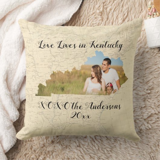 ケンタッキー州に住む古い地図州の形をした写真 クッション (ブランケット)