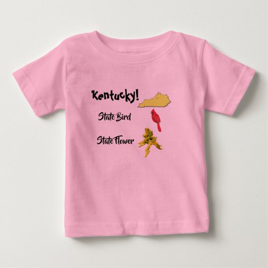 ケンタッキー州の地図 州の鳥と花 ベビーTシャツ (正面)
